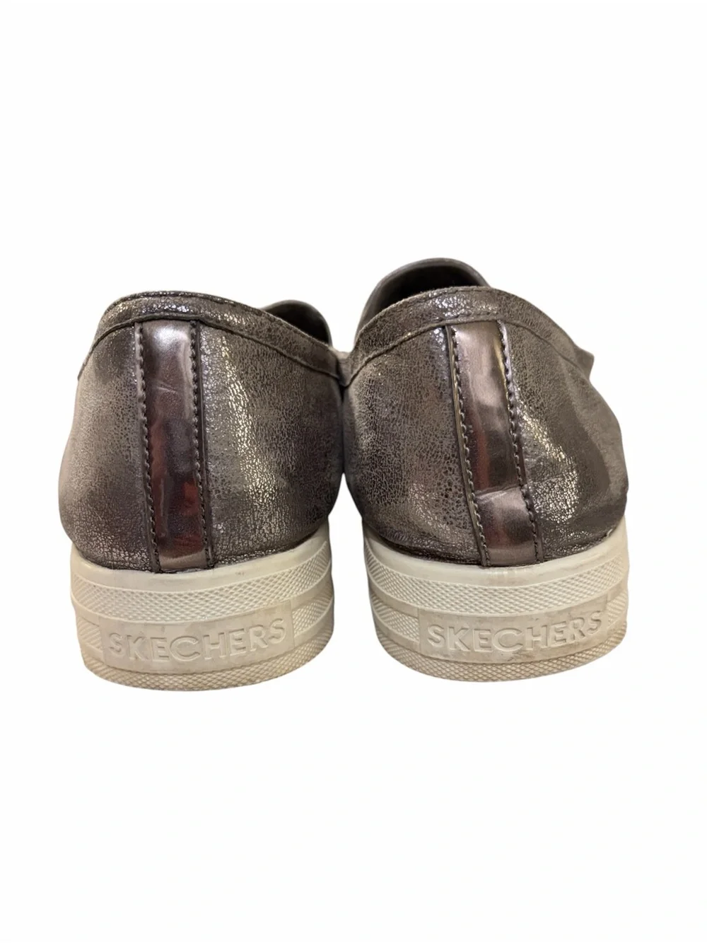 Skechers Slip-On Rhinestone Flats in Metallic Gunmetal Size 10